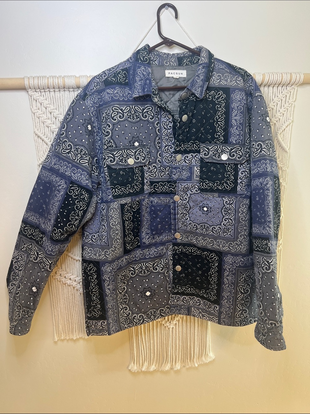 PacSun Men’s Navy & Gray Patchwork Bandana Shirt Jacket